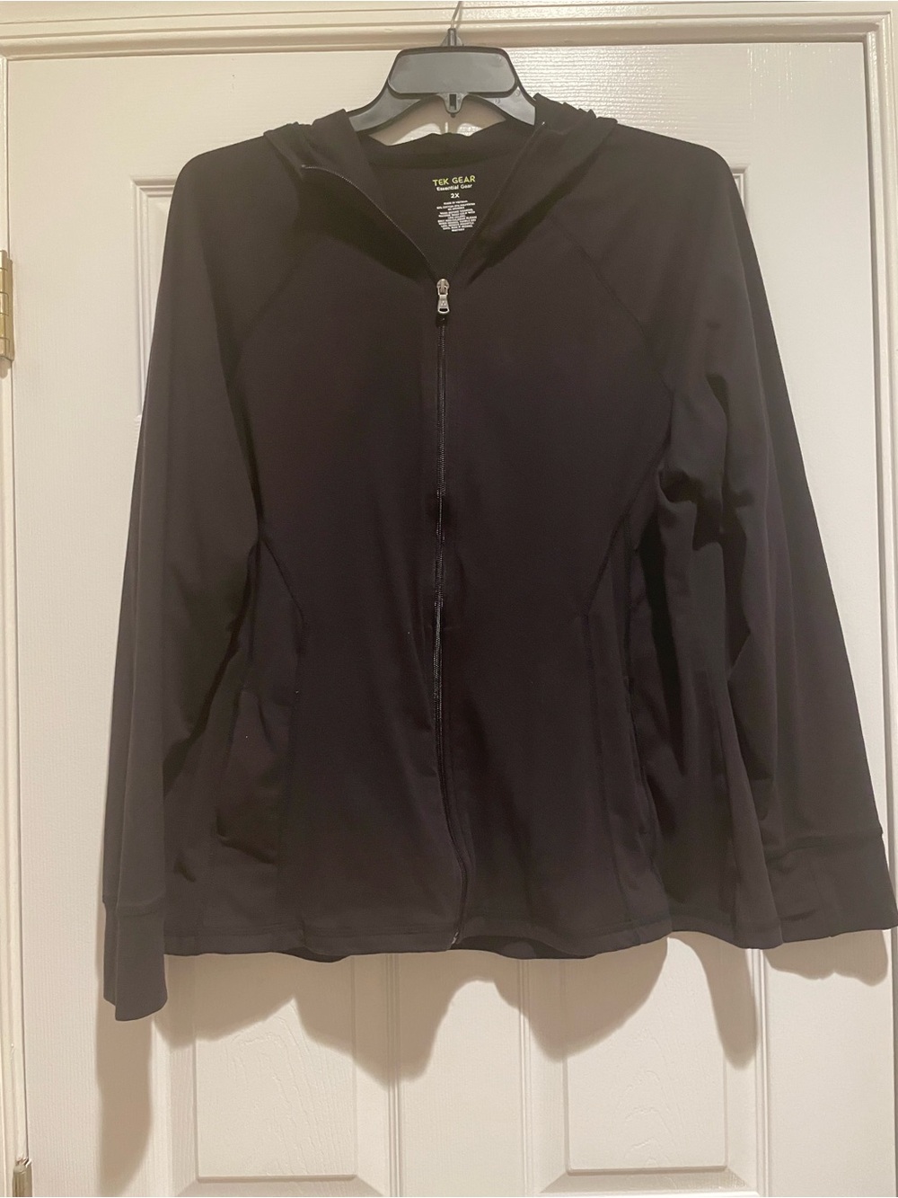 Tek Gear Women's Black Full-Zip Hooded Jacket with thumb holes in sleeves.  $13.